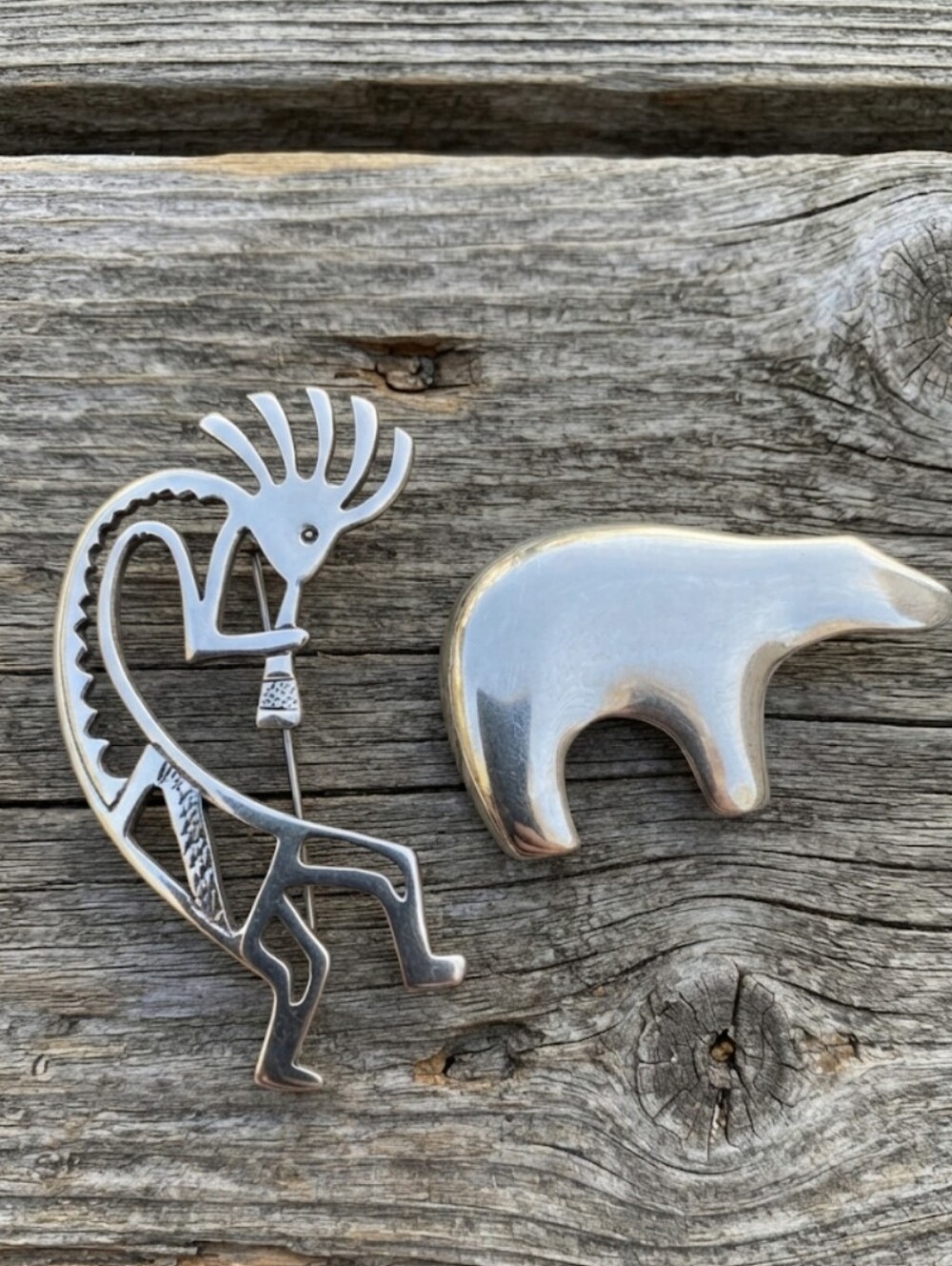 Sterling Silver Set of 2 Kokopelli Bear Pins